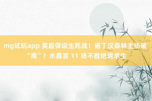 mg试玩app 英超保级生死战!诺丁汉森林主场破 “鹰”?水晶宫 11 场不胜绝境求生